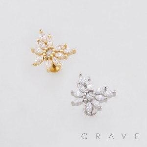 SPARKLING SILVER CRYSTAL MARQUISE CZ FLOWER PUSHIN (THREADLESS) 316L SURGICAL STEEL LABRET SET